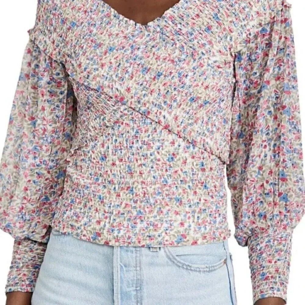 BB Dakota Smocked Floral Print Blouse Large - Picture 3 of 8